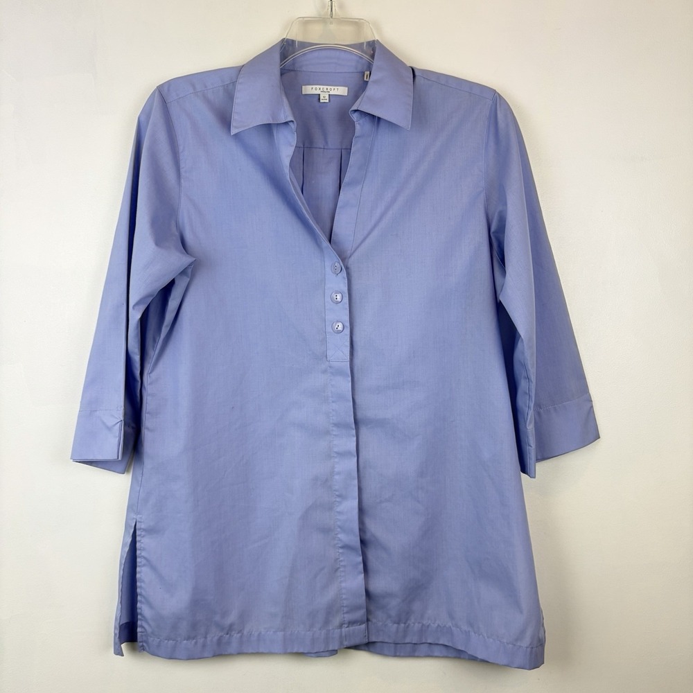 Foxcroft Top Womens 12 Shaped Blue Button Down Old Money Career Office Read